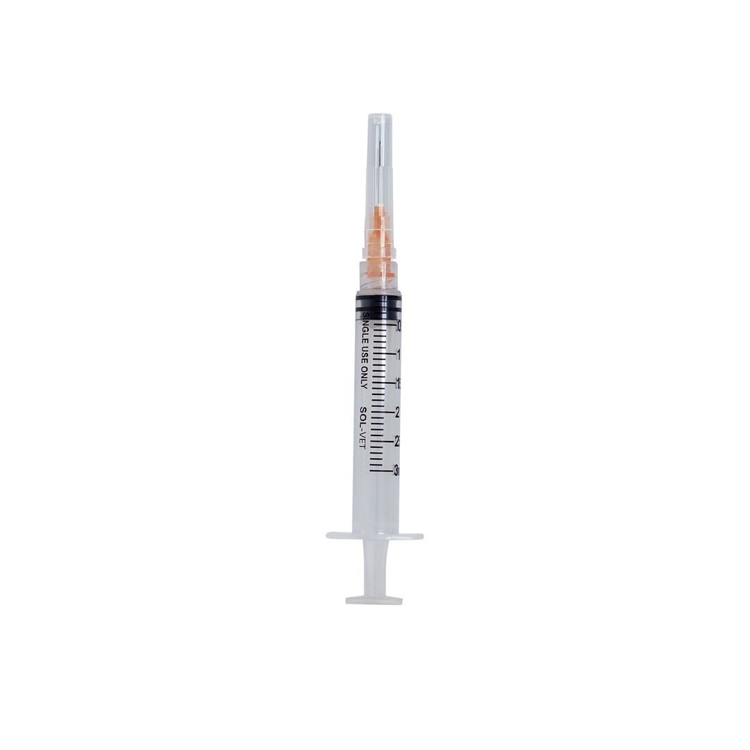 BX/50 - SOL-VET 3ml Luer Lock Syringe w/Exch Needle 22G*3/4'' (50/tray) (ANIMALS ONLY)