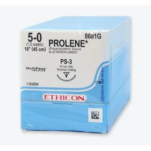 JNJ 8681G BX/12 SUTURE PROLENE/SURGILENE/SURGIPRO 8681/SP1681 PS-3/P-11/PRE-3/SBE-3 5-0 18in BL