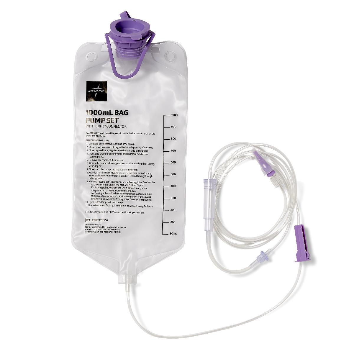 EntraFlo Pump Feeding Set with 1000 mL Bag & Attached ENFit Tube Connector (Case of 30)
