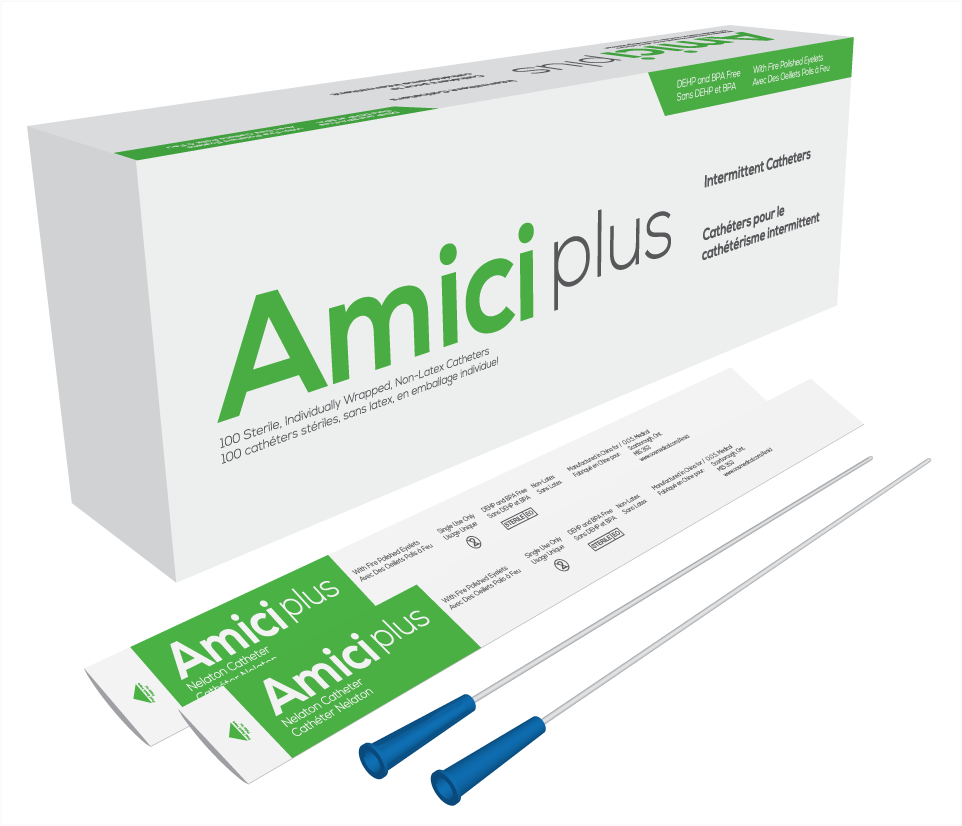 Amici Plus Male Intermittent Catheter, 8-16FR, 16 in (Box of 100)