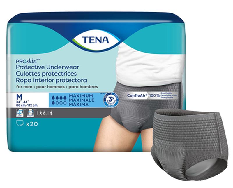 TENA ProSkin Underwear for Men, Maximum Absorbency, Grey