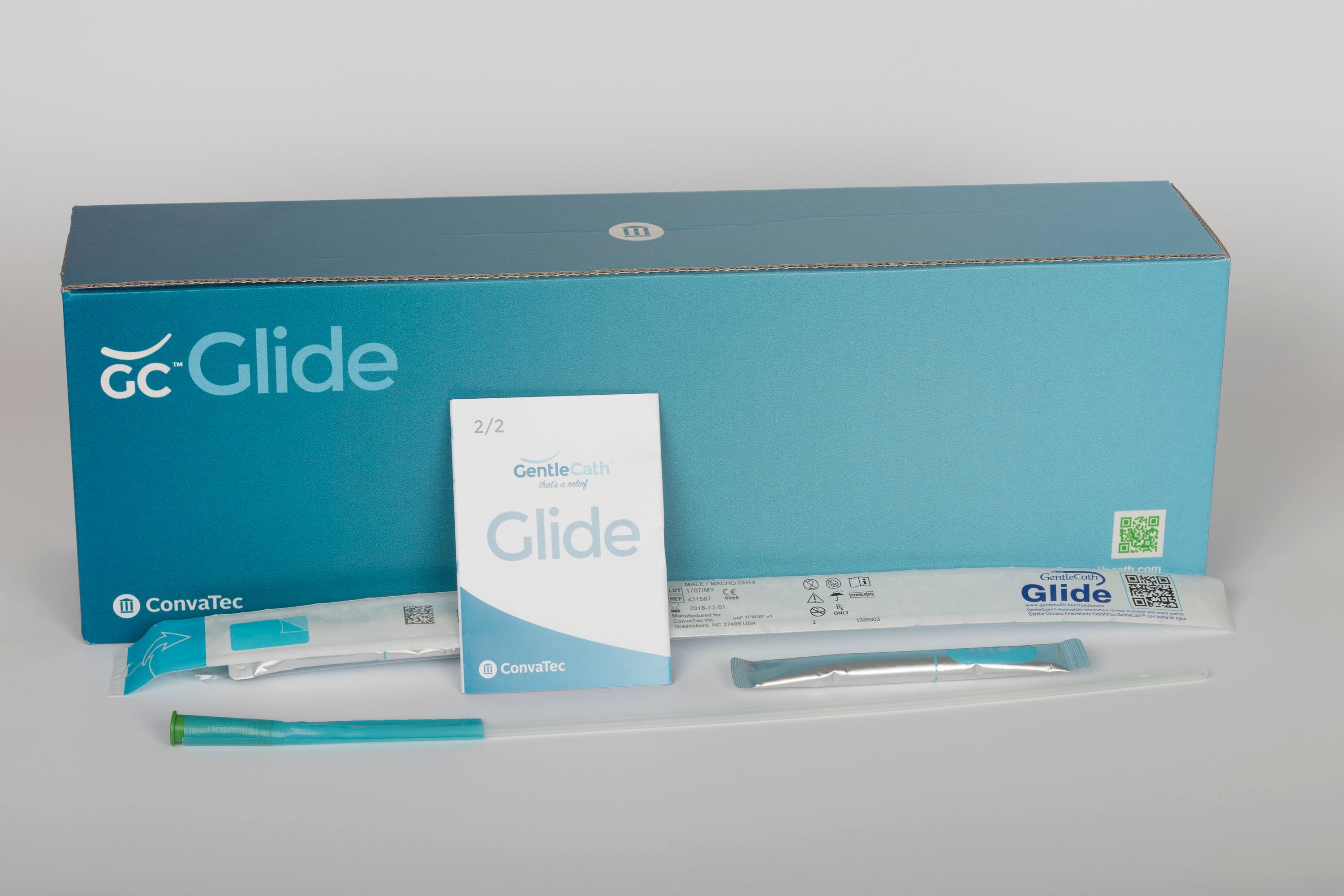 GentleCath Glide Hydrophilic Male Intermittent Catheter, 8-18FR, 16 in, Coudé Tip (Box of 30)