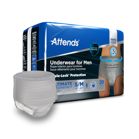 Attends Discreet Men's Underwear, Small/Medium