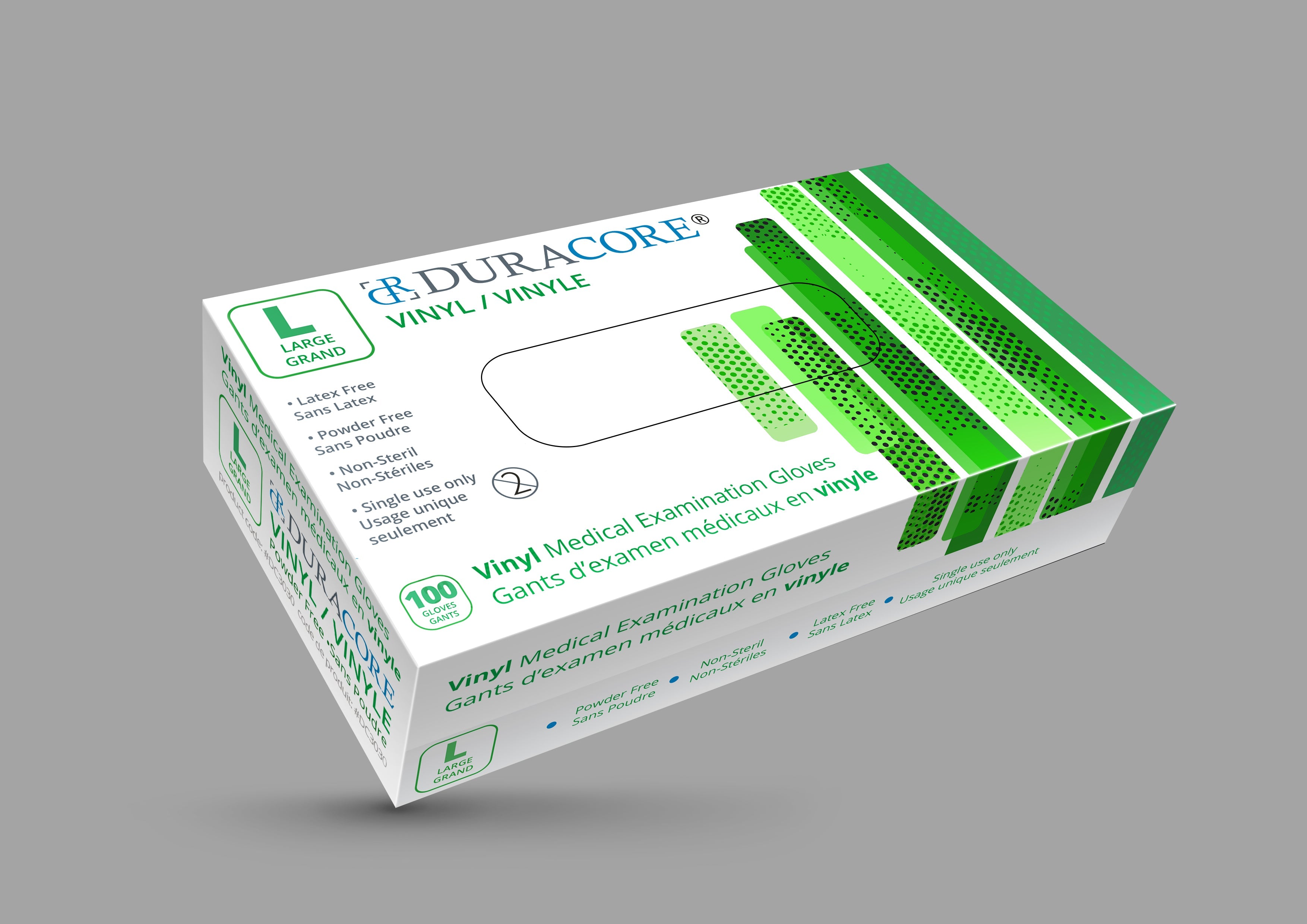 DC 3030 (CS/10) BX/100 DURACORE VINYL EXAMINATION GLOVES, NON POWDERED, LARGE (ALL SALES FINAL /NON RETURNABLE)