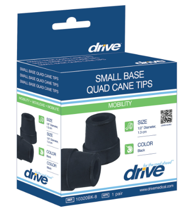 Small Base Quad Cane Tips, Black, Pack of 4