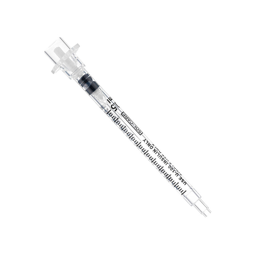 BX/100 - SOL-CARE 0.5ml Insulin Safety Syringe w/Fixed Needle 30G*8mm (U-100 Insulin Only)