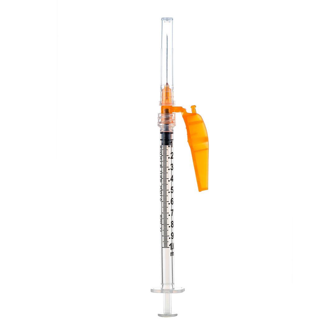 BX/50 - SOL-CARE 1ml Luer Lock Syringe w/Safety Needle 25G*5/8 (needle aside)