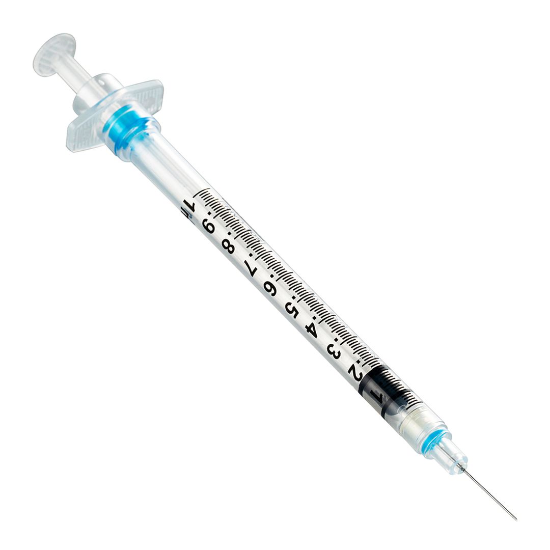 BX/100 - SOL-CARE 1ml TB Safety Syringe w/Fixed Needle 26G*3/8 IDB
