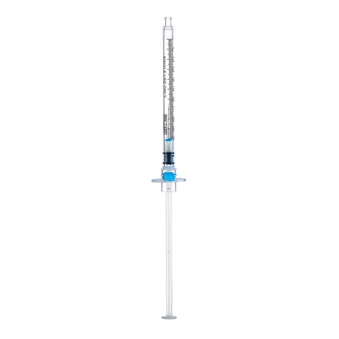 BX/100 - SOL-CARE 1ml TB Safety Syringe w/Fixed Needle 22G*1 1/2