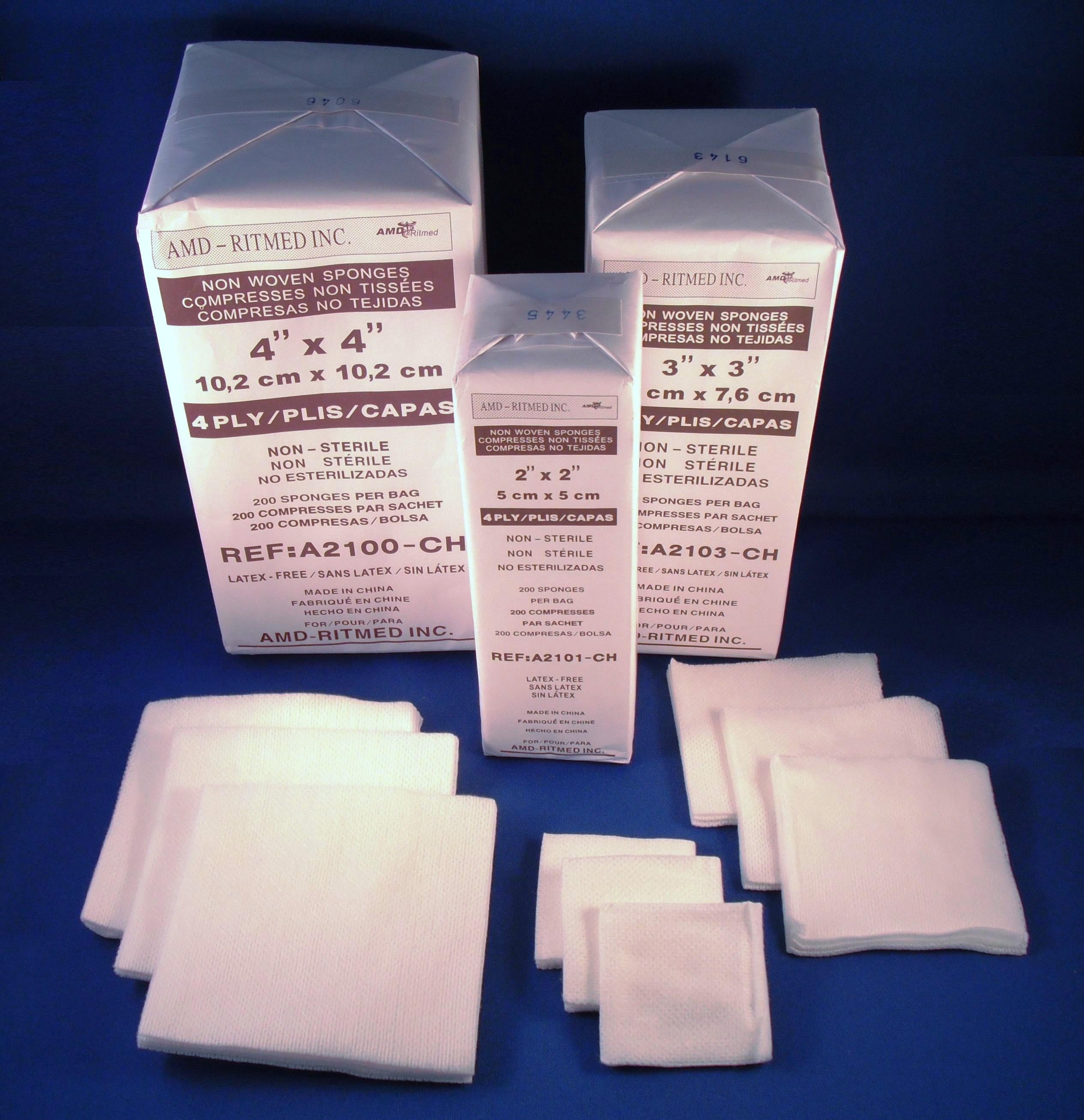 Non-Woven Gauze Sponge 4 × 4 in (10 × 10 cm) 4 Ply Non-Sterile (PKG/200)