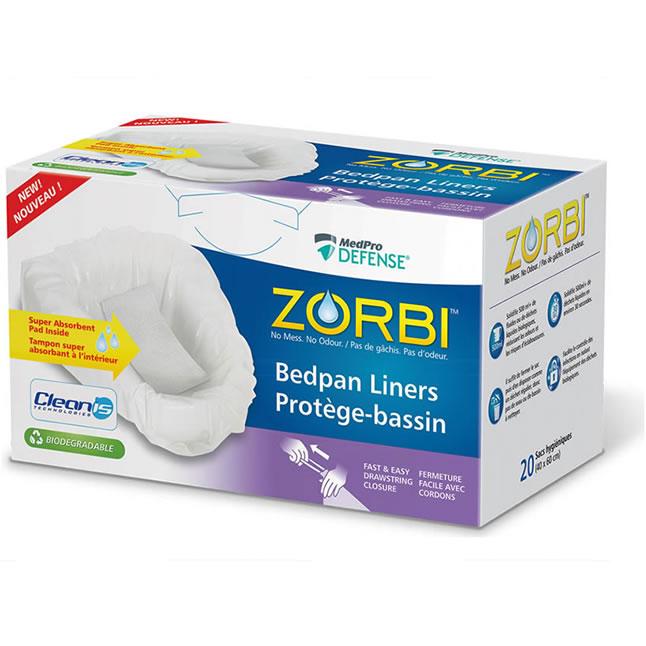 AMG 764-104 BX/20  ZORBI BIODEGRADABLE BEDPAN LINERS W/DRAWSTRING CLOSURE & POWDER PAD (23.6" x 15.75")