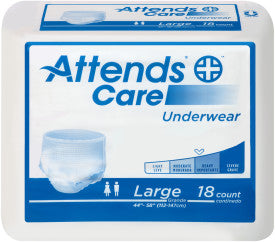 Attends Care Underwear, LARGE - Waist Size 44" - 58" - 4 bags of 25