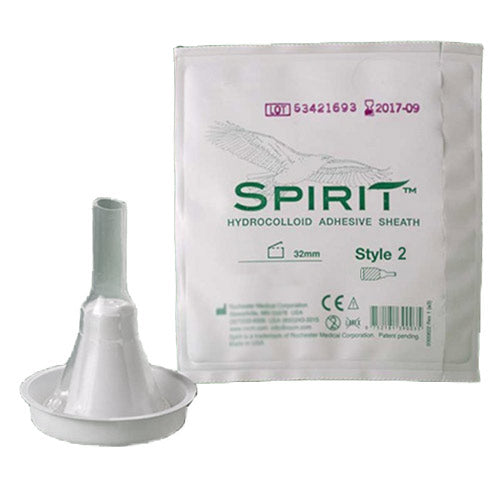 Spirit External Male Catheter – Sheath Style, Size 2 (25 mm), Small (Box of 30)