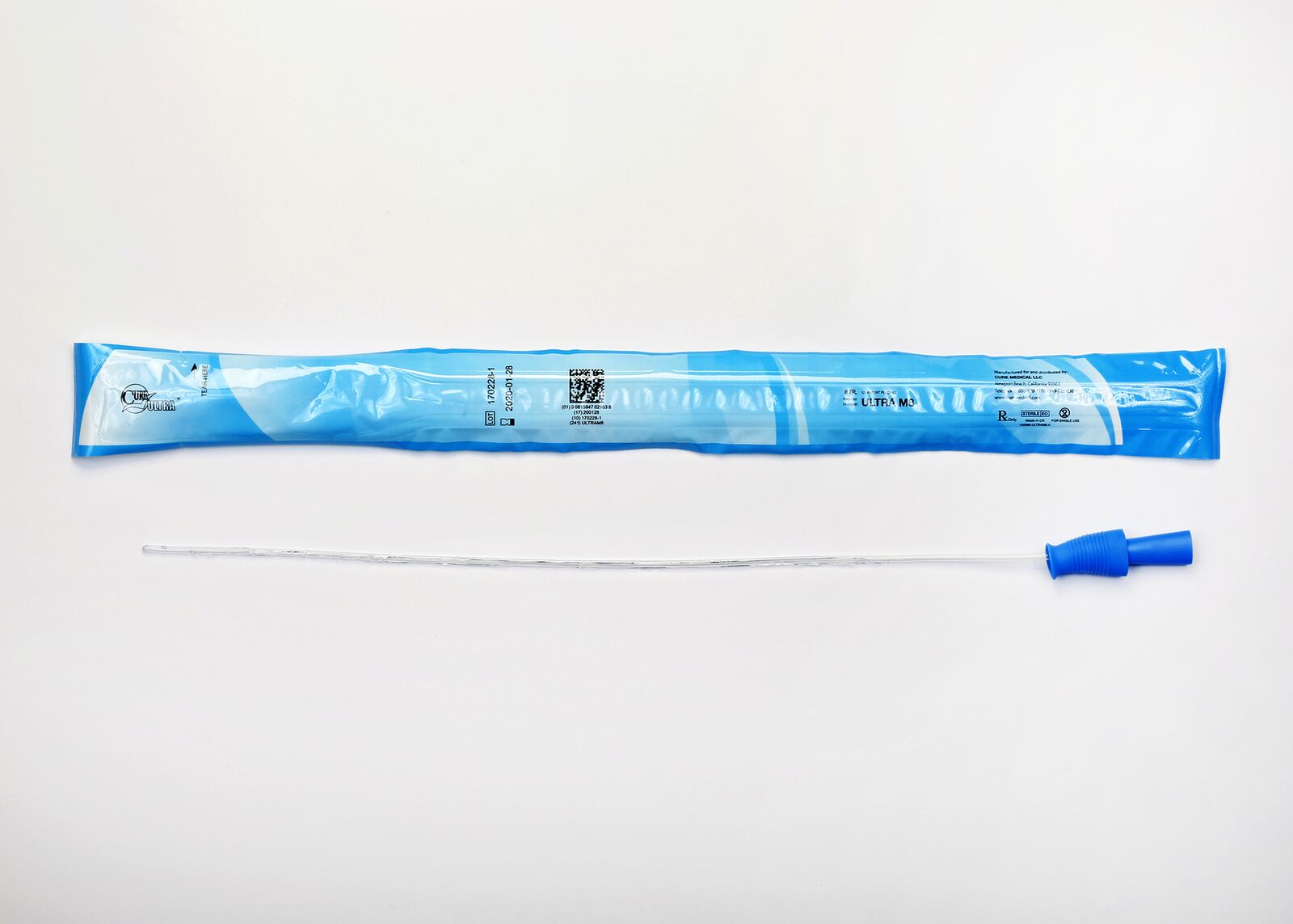 Cure Male Intermittent Catheter, 8-18FR, 16 in, Pre-Lubricated, Straight Tip (Box of 30)