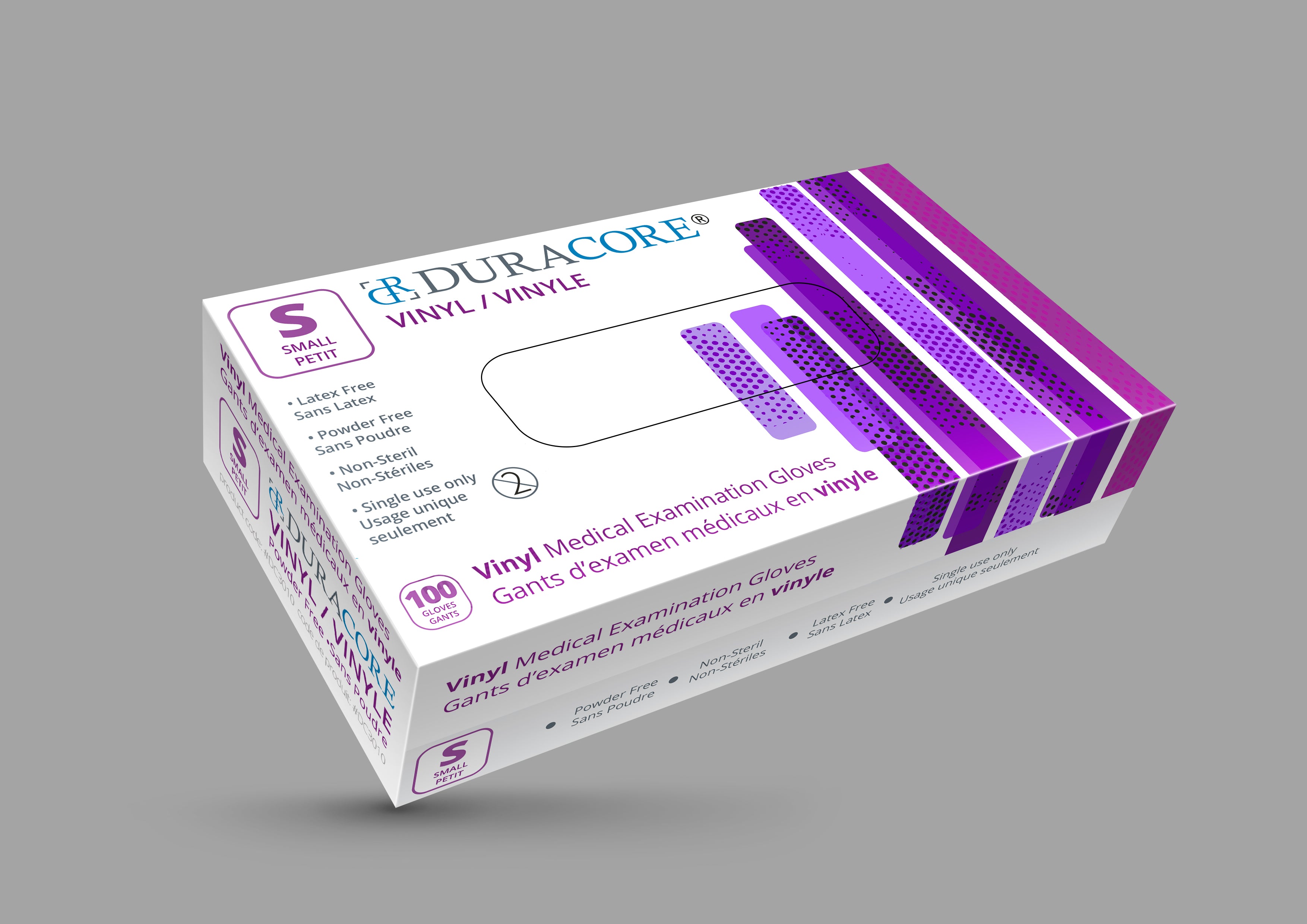 Duracore Vinyl Examination Gloves – Small, Powder-Free (Box of 100)