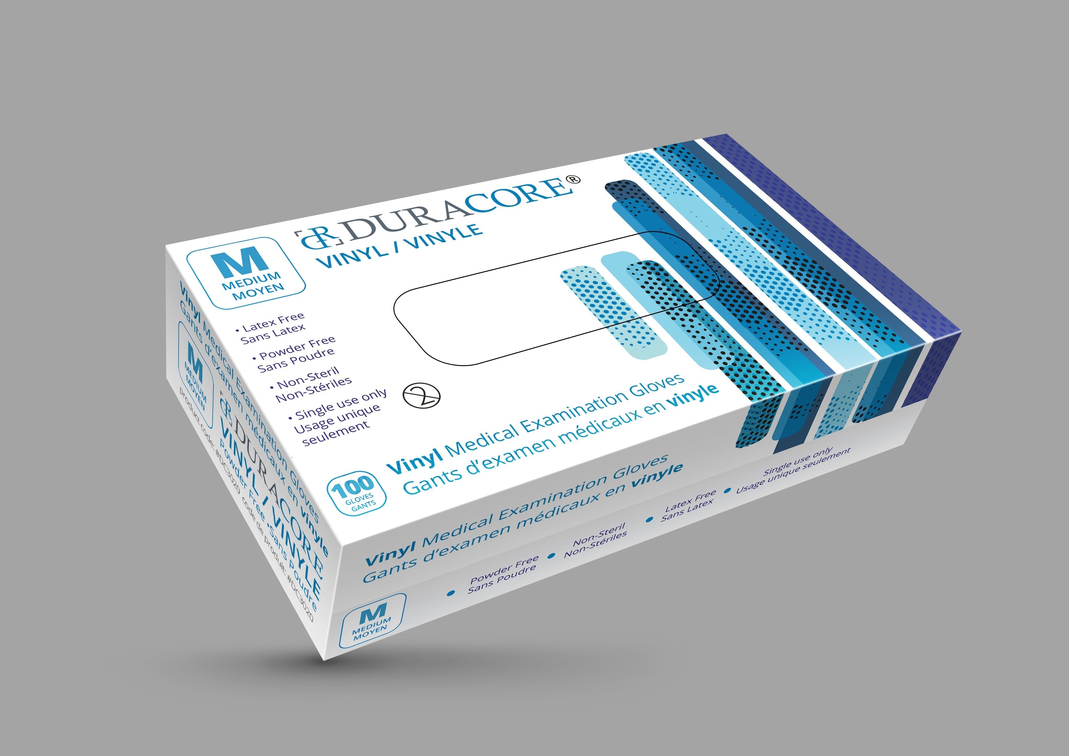 DC 3020 (CS/10) BX/100 DURACORE VINYL EXAMINATION GLOVES, NON POWDERED, MEDIUM (ALL SALES FINAL /NON RETURNABLE)  