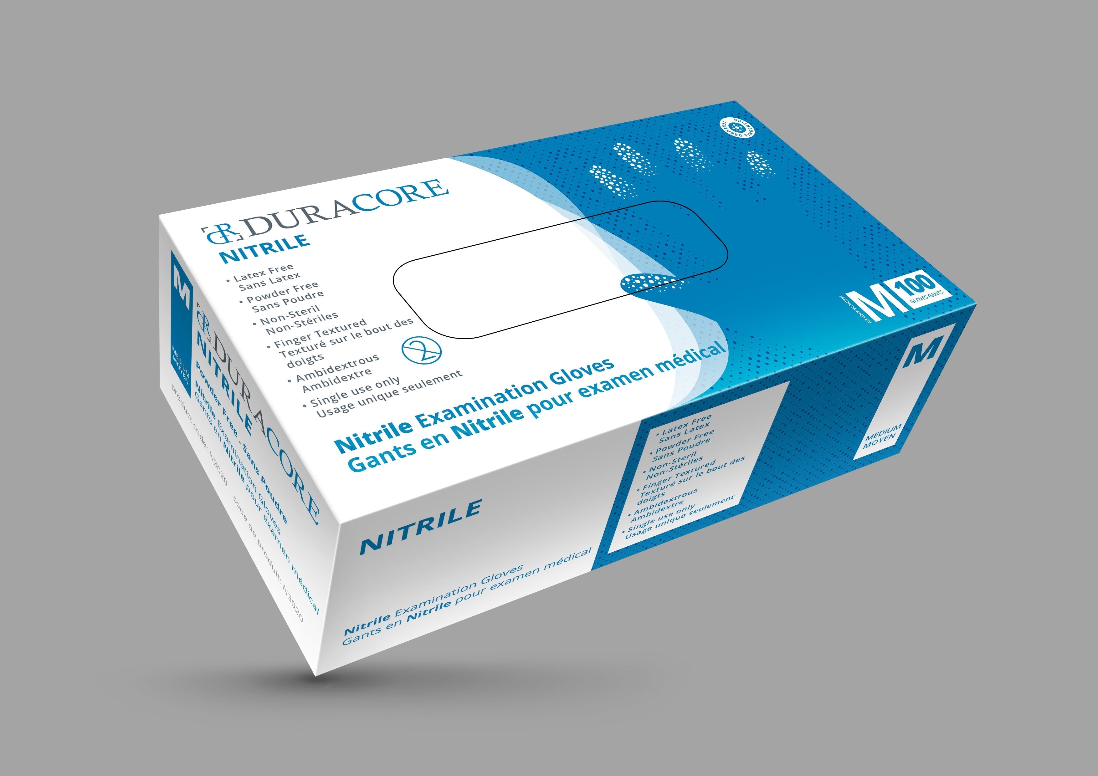 DC N3520 (CS/10) BX/100 DURACORE NITRILE EXAMINATION GLOVES, 3 MIL, POWDER FREE, MEDIUM  (ALL SALES FINAL /NON RETURNABLE)  