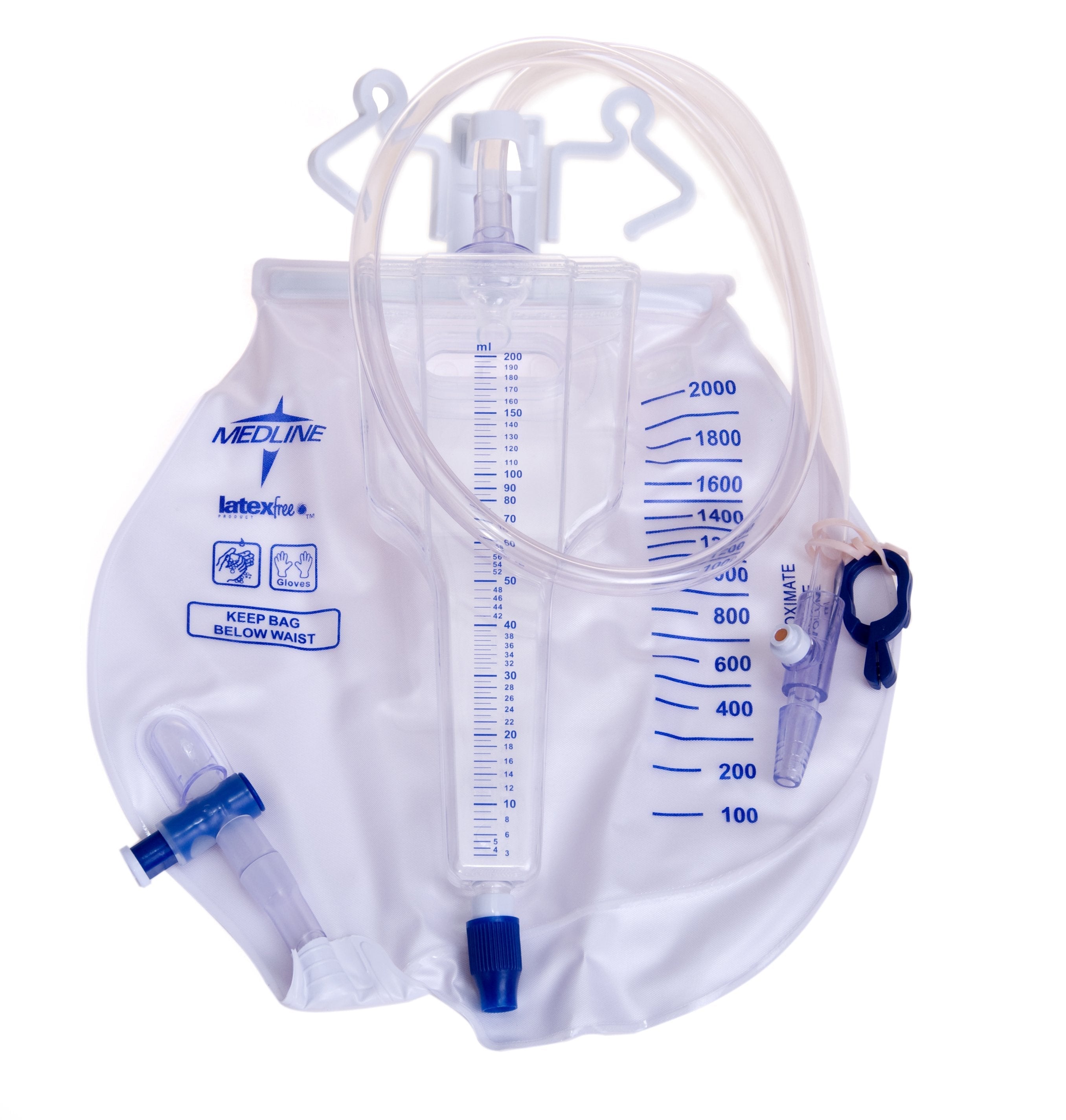 DYND 17407 (CS/10)  EA/1  URINE METER DRAINAGE BAGS, 200ML, METAL CLAMP, SLIDE TAP, LATEX-FREE