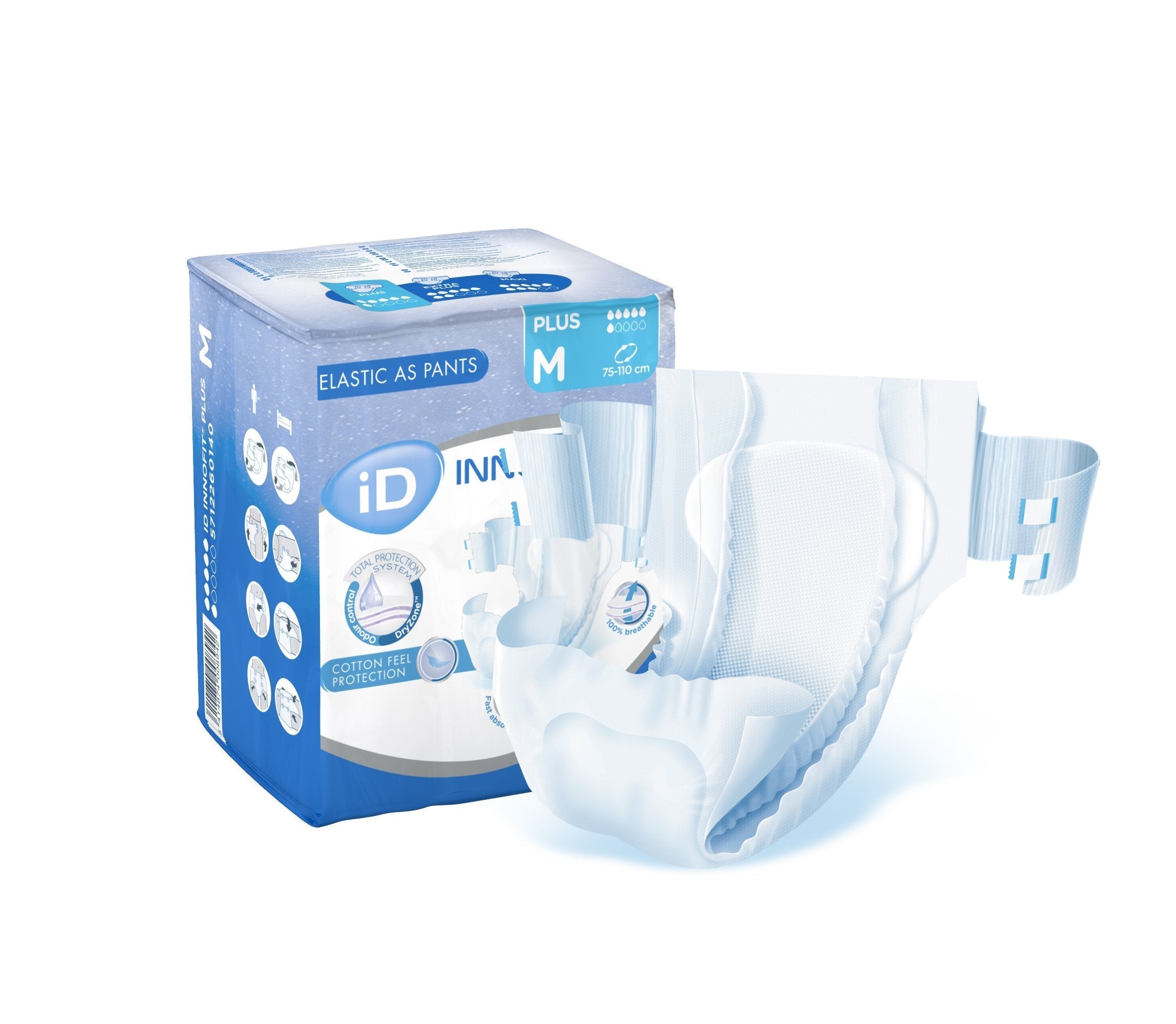 ID 5712260140 CS/4 (14PKG) ID INNOFIT STRETCH PLUS, MEDIUM (29" - 74"), 1800ML ABSORBENCY.