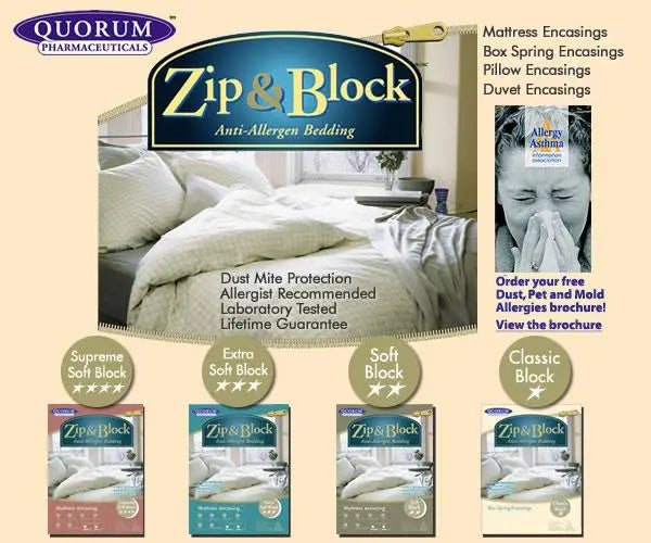 PRQ 5060 EA/1  ZIP & BLOCK ANTI-ALLERGEN DUST MITE MATTRESS PROTECTOR - QUEEN 60IN X 80IN X 9IN