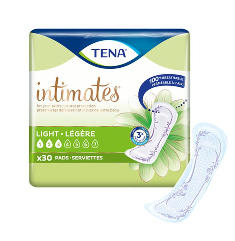 TENA Intimates Ultra Thin Light Pads – 9" Length, 30 per Pack (Case of 6 Packs)