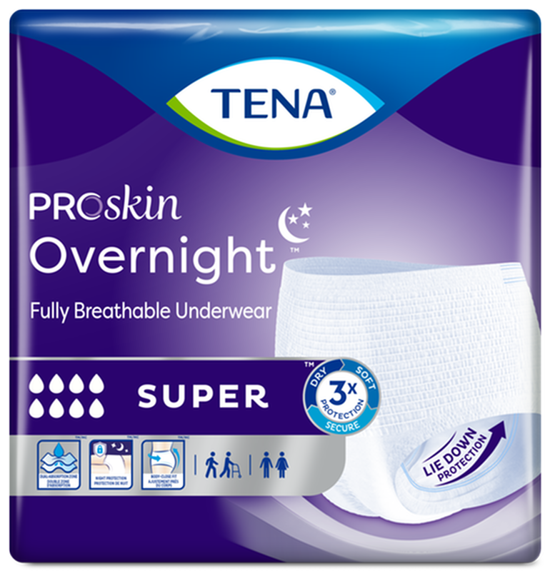 TENA ProSkin Protective Underwear Overnight, Super, Medium (34–44 in), 14 per Pack, 4-Pack Case