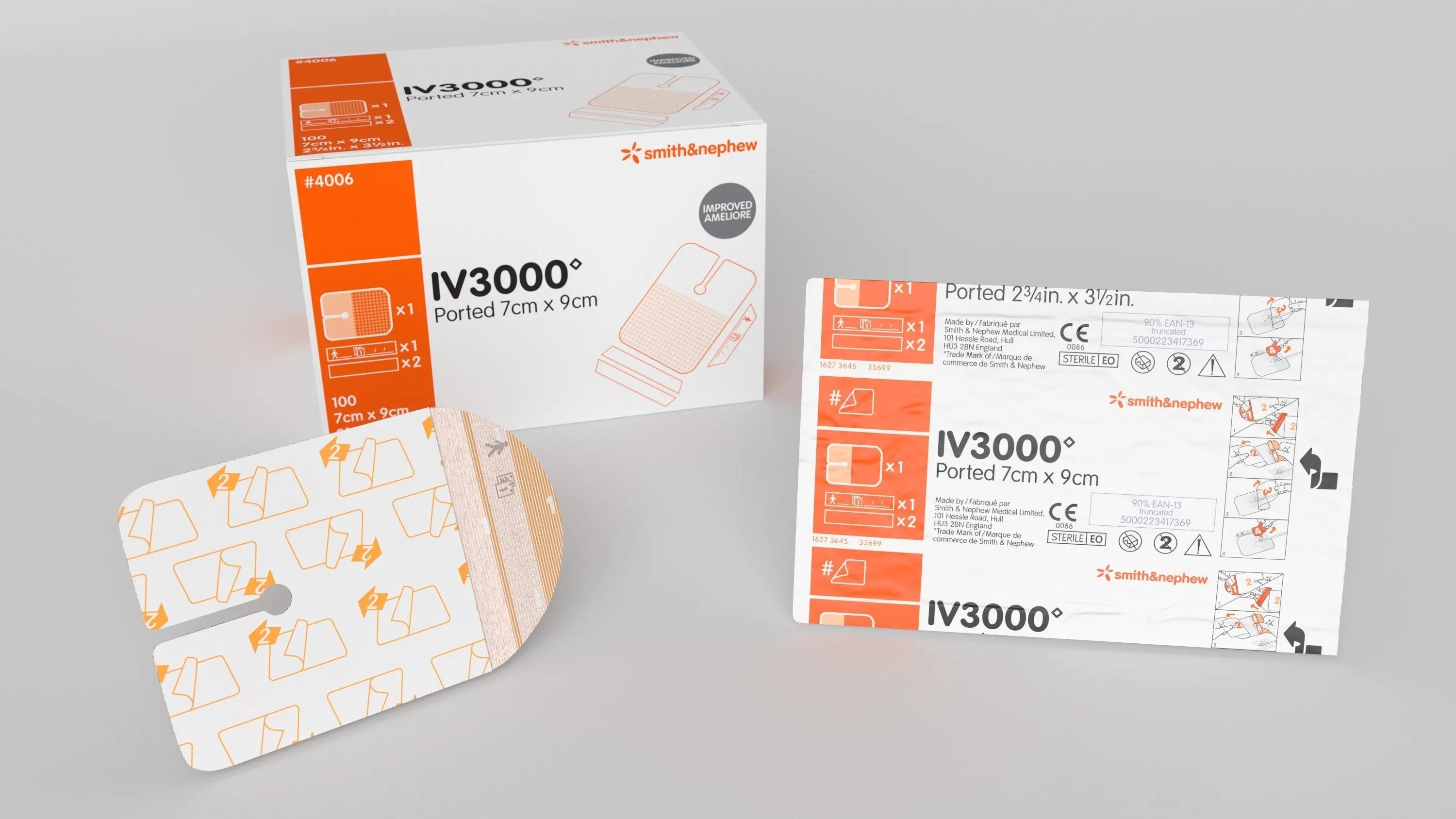 SNU 4006 BX/100 IV3000 ONE HAND PORTED FIXATION DRESSING, SIZE 7CM X 9CM