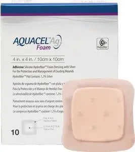 SQU 420681 BX/5 FOAM DRESSING WITH SILVER AQUACEL AG EXTRA  10CMX10CM(4"x4") STERILE