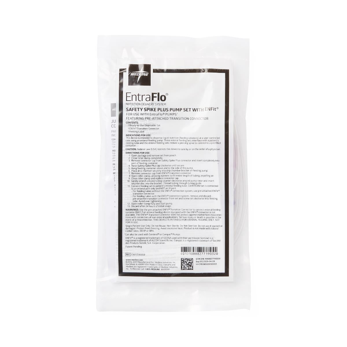 Cs/30 Medline Entraflo Pump Set W/ Spikeright Plus Connector W/ Pre-Attached Enfit Transitional Connector