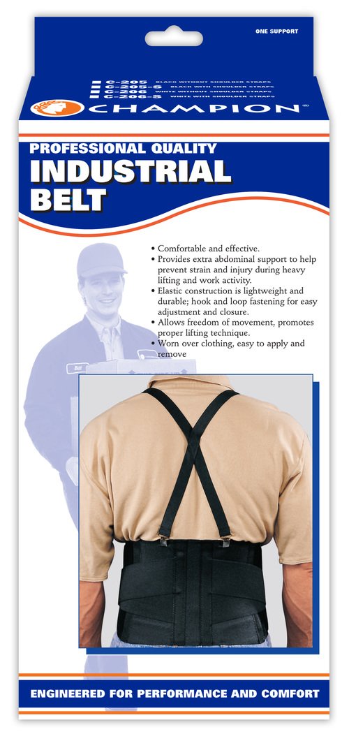 AIR 0205BL-M EA/1 INDUSTRIAL BELT MEDIUM BACK SUPPORT W/ STRAP, BLACK M (30"-36") LATEX-FREE C-205