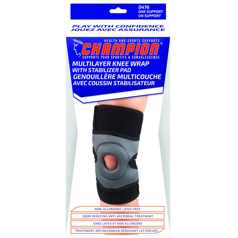 AIR 0476-L EA/1 MULTILAYER KNEE WRAP WITH STABILIZER PAD CHARCOAL/BLACK,LEFT