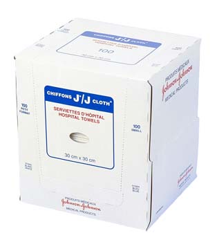 JNJ H1643 (CS8) BX/100 J-CLOTH® HOSPITAL TOWELS SMALL / WHITE (30CM X 30CM)