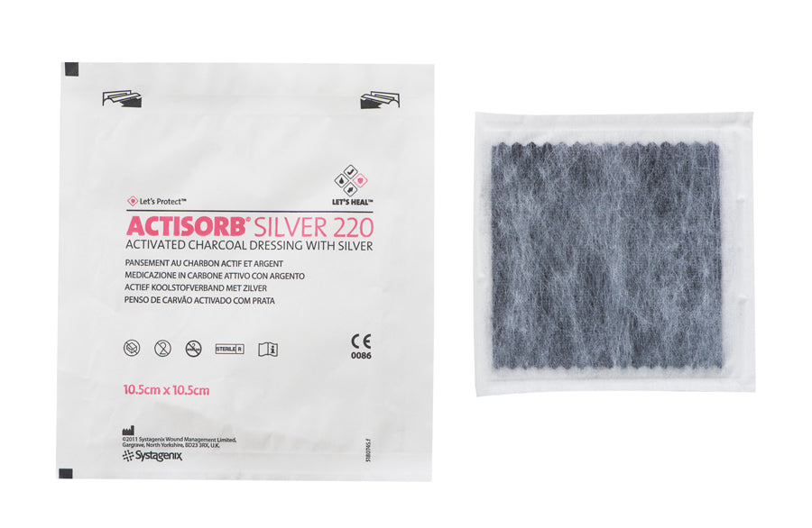 JNJ MAS105 (CS5) BX/10 ACTISORB® SILVER 220 ACTIVATED CHARCOAL DRESSING WITH SILVER 10.5CM X 10.5CM