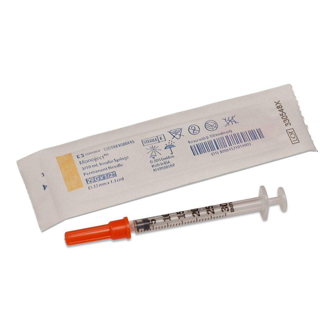 PK/100 INSULIN SYRINGE W/ ULTRA-FINE II NEEDLE 31G x 5/16" (8mm) 0.3ml SHORT SELF-CONTAINED FOR U-100 INSULIN STERILE LATEX-FREE DISPOSABLE