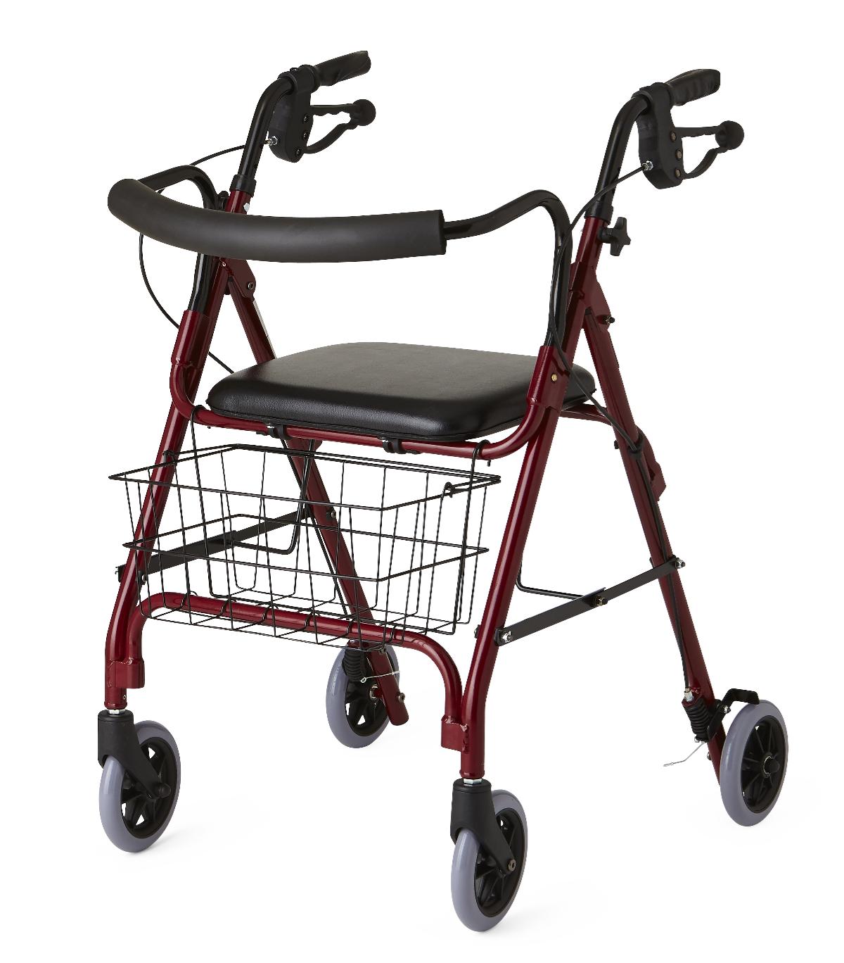 MDL MDS86810 EA/1  MEDLINE DELUXE ROLLATOR, BURGUNDY, CURVED BACK, WEIGHT CAP 250LBS  (NON-RETURNABLE)