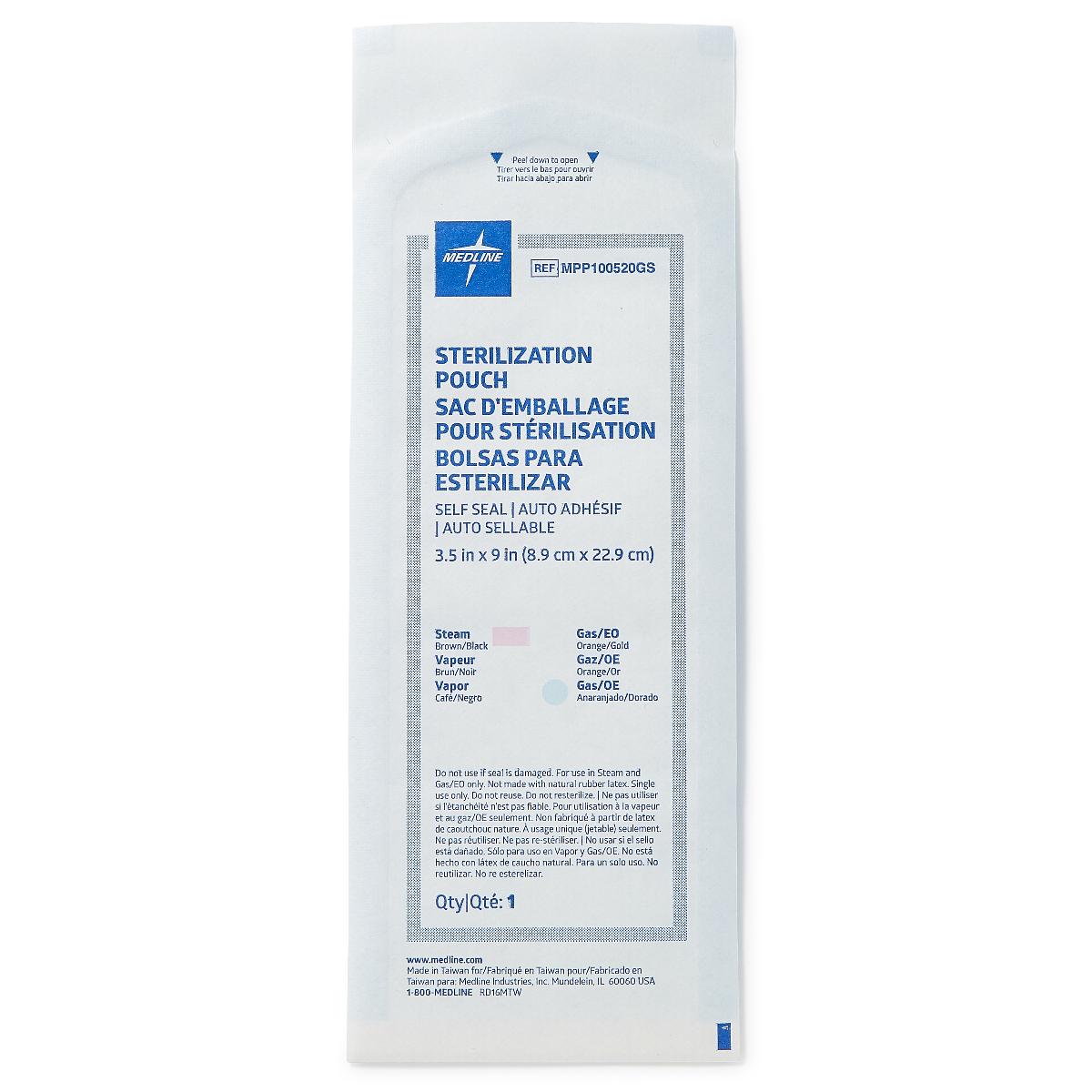 MDL MPP100525GS BX/200 SELF-SEAL STERILIZATION POUCH 5 1/4 x 10" FOR STEAM AND GAS ONLY COLOR CHANGE INDICATOR PREFOLDED
