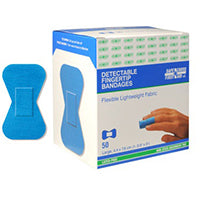 SA 3199 BX/50 FINGERTIP FABRIC METAL-DETECTABLE BANDAGES (4.4CM X 7.6CM) BLUE