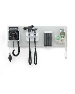 WA 77795-2MPX EA/1 WALL TRANSFOMER 777 GREEN SERIES, W, PANOPTIC OPTHALMOSCOPE, SURE TMEP 690 THERMOMETER AND WALL BOARD.